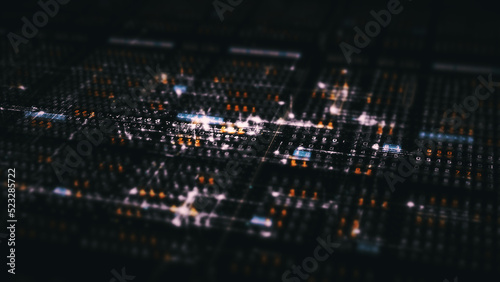 Advance digital generated motion abstract matrix cyber environment big data analytic artificial intelligent metaverse simulation, head up display background © Kittiphat
