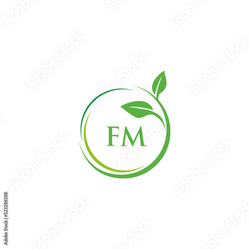FM initial monogram letter for nature logo with leaf image design