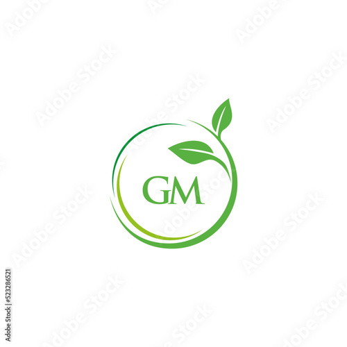 GM initial monogram letter for nature logo with leaf image design