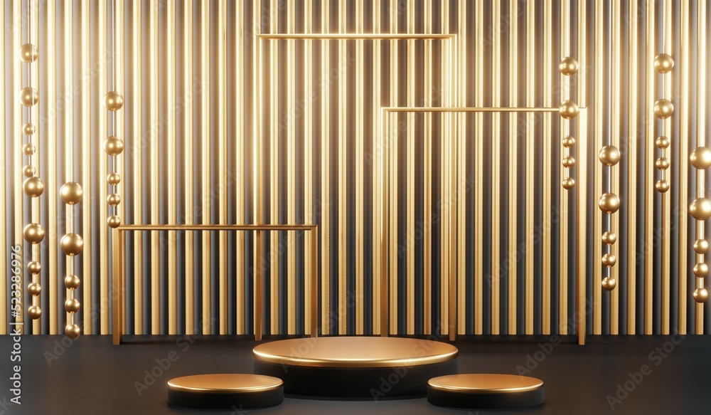 3D rendering of blank product background for cream cosmetics Modern black podium background