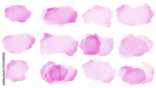 Set of pink paint, ink brush strokes, brushes, lines. Dirty artistic design elements. Vector illustration. Isolated on white background.