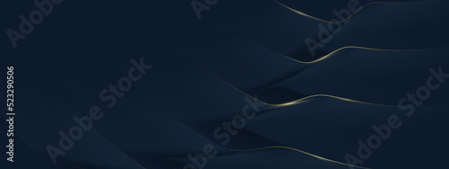 Abstract blue wavy luxury with dark blue and gold background. Vector illustration