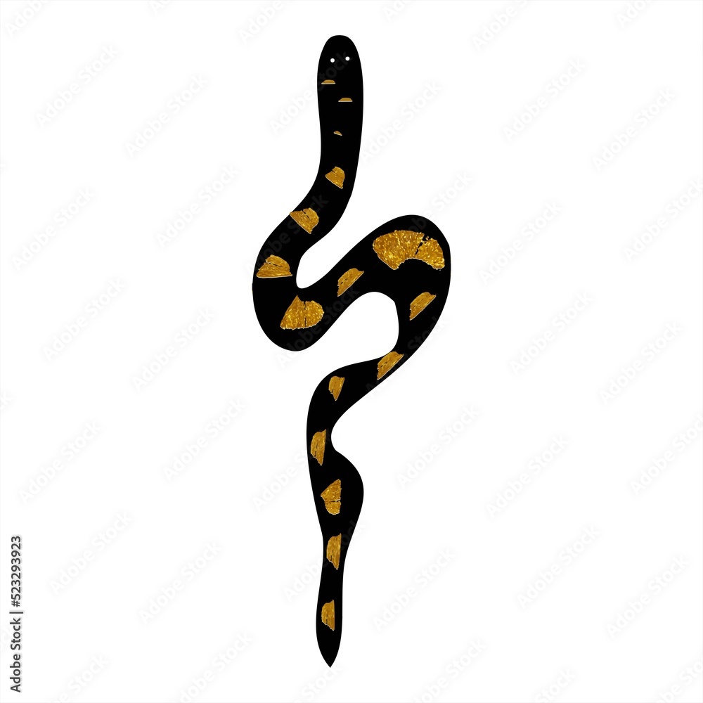 Fototapeta premium Silhouette of Snake . Tattoo. Black and gold silhouette snake.