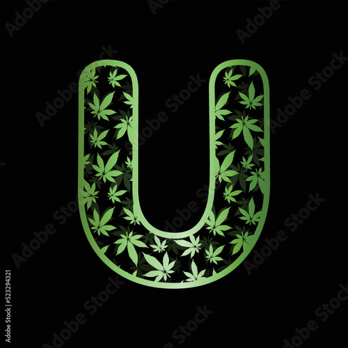 Letter U with marijuana leaf