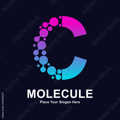 Letter C molecule dots logo vector template. Suitable for business, initial, Medicine, science, technology, laboratory, electronics
