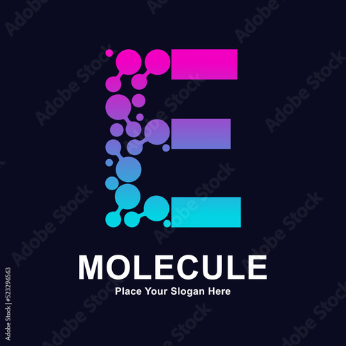Letter E,  molecule dots logo vector template. Suitable for business, initial, Medicine, science, technology, laboratory, electronics