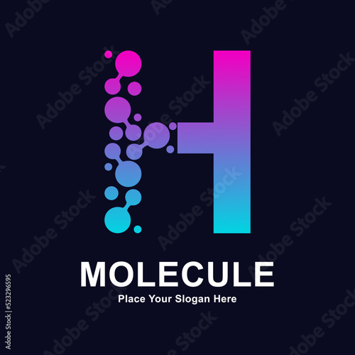 Letter H molecule dots logo vector template. Suitable for business, initial, Medicine, science, technology, laboratory, electronics