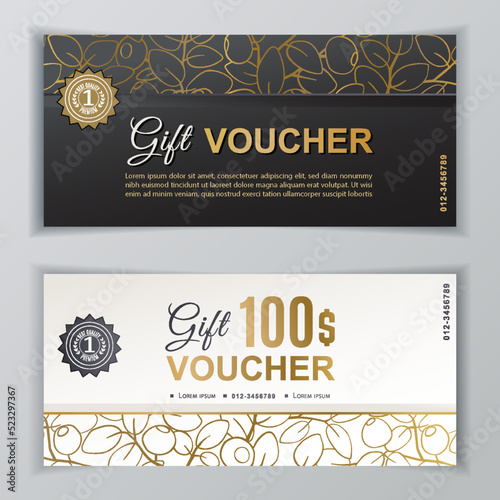 Vector gift voucher template. Universal flyer for business. luxury white black vector design for department stores, business. Value 100 dollars.