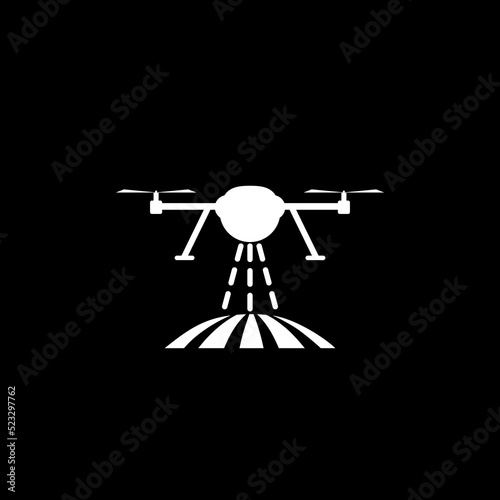 Smart farm with drone control icon isolated on dark background