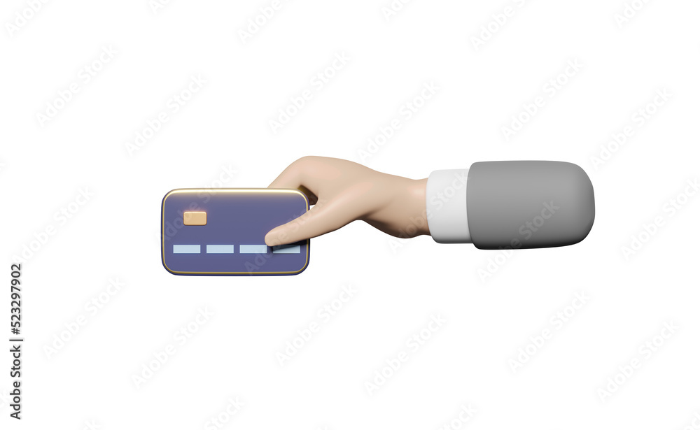 businessman hand hold blue credit card isolated. concept 3d illustration, 3d render businessman hand hold blue credit card isolated. concept 3d illustration, 3d render