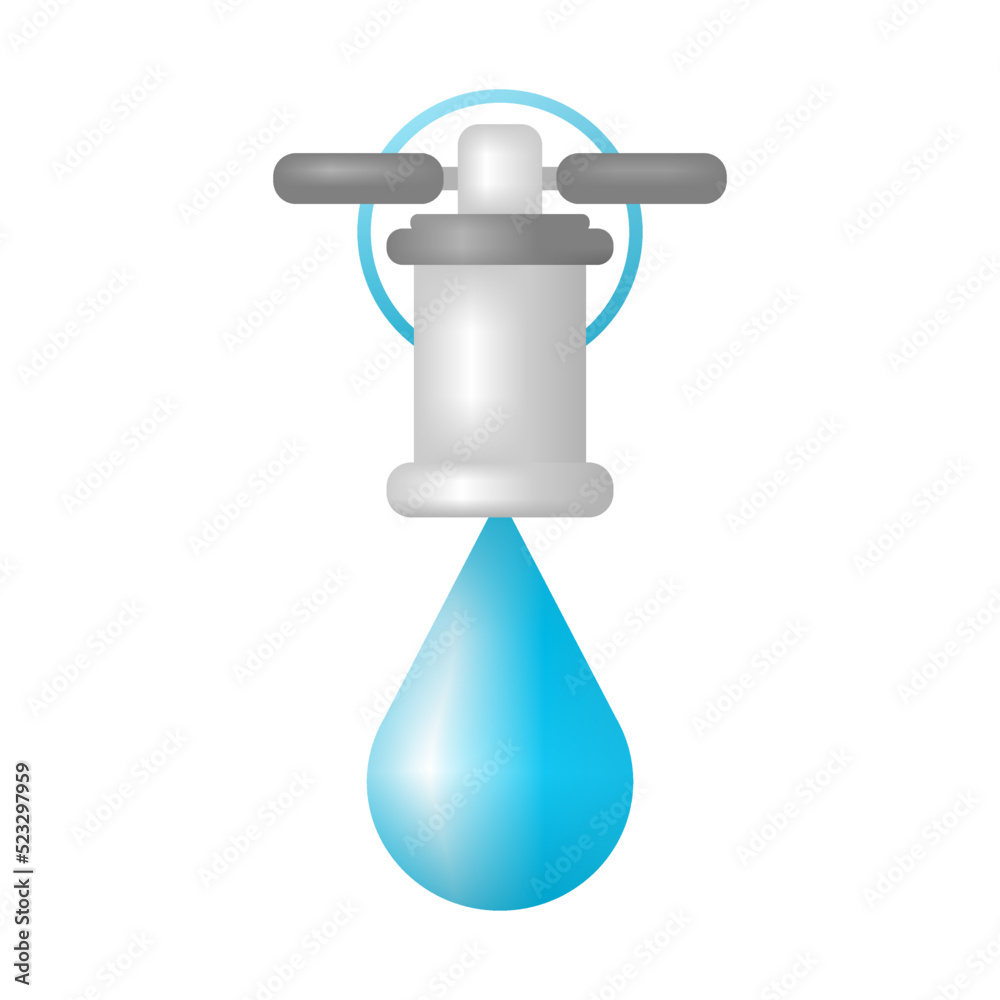 Gray tap faucet with blue water dripping flat vector icon design. Gray tap faucet with blue water dripping flat vector icon design.