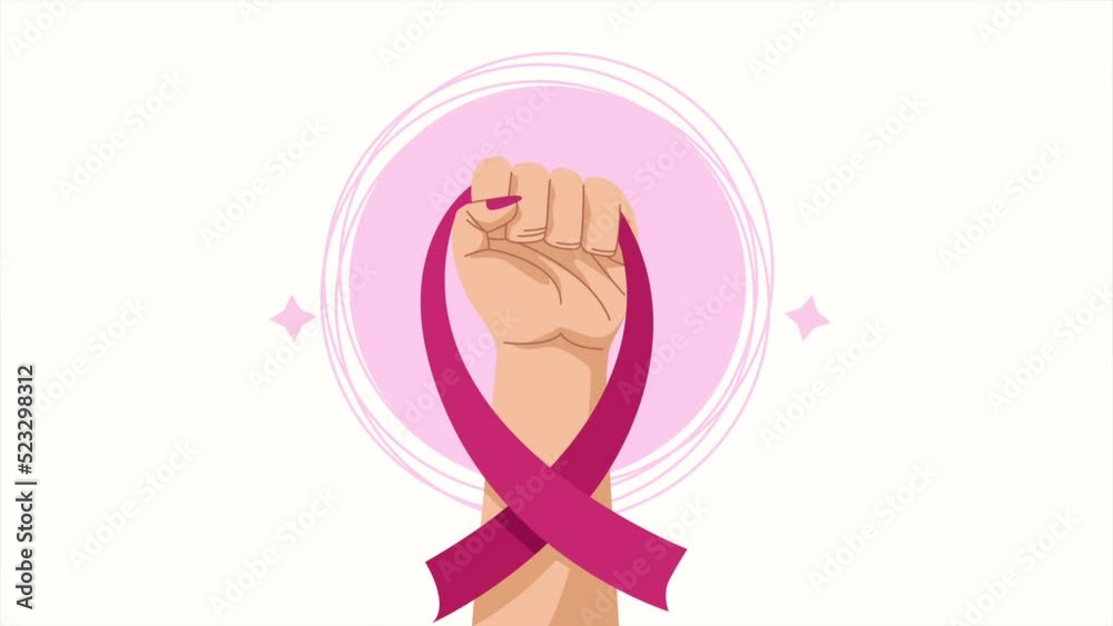 breast cancer animation with hand lifting ribbon breast cancer animation with hand lifting ribbon