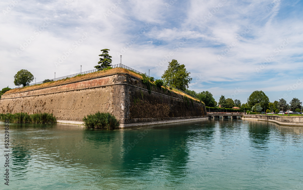 The ancient venetian Fortress wall of Peschiera del Garda, Verona province, northern Italy - august 8, 2022 The ancient venetian Fortress wall of Peschiera del Garda, Verona province, northern Italy - august 8, 2022