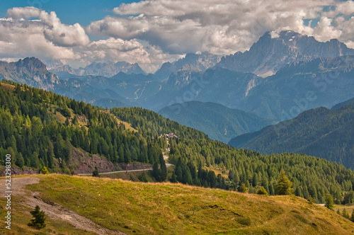 Views traversing the base of Pale di San Martino, Dolomites, Italy