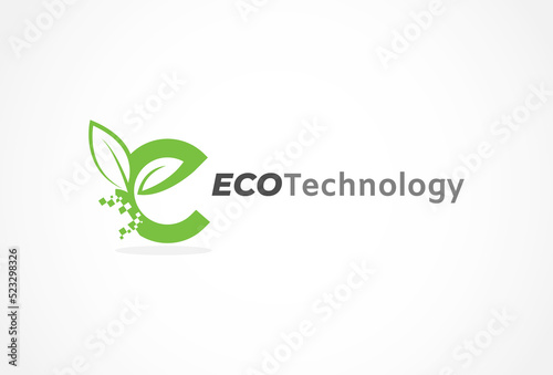 Letter E Leaf Logo, letter e and leaf combination, usable for natural environment technology logos, flat Logo Design Template, vector illustration