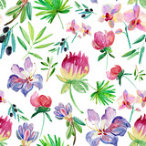 seamless pattern with flowers. Watercolour drawing fashion aquarelle. Seamless background pattern. Fabric wallpaper print texture.
