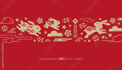 Obraz na plátne 2023 Chinese Lunar New Year, year of the rabbit greeting card design