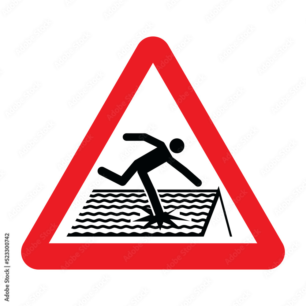 Fragile Triangular Sign Fragile roof warning sign. Vector illustration of red triangle sign ...