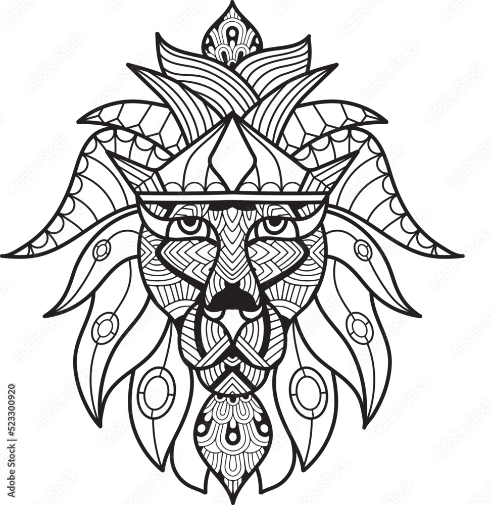 Hand drawn lion line art tattoo coloring page for kids Stock Vector ...