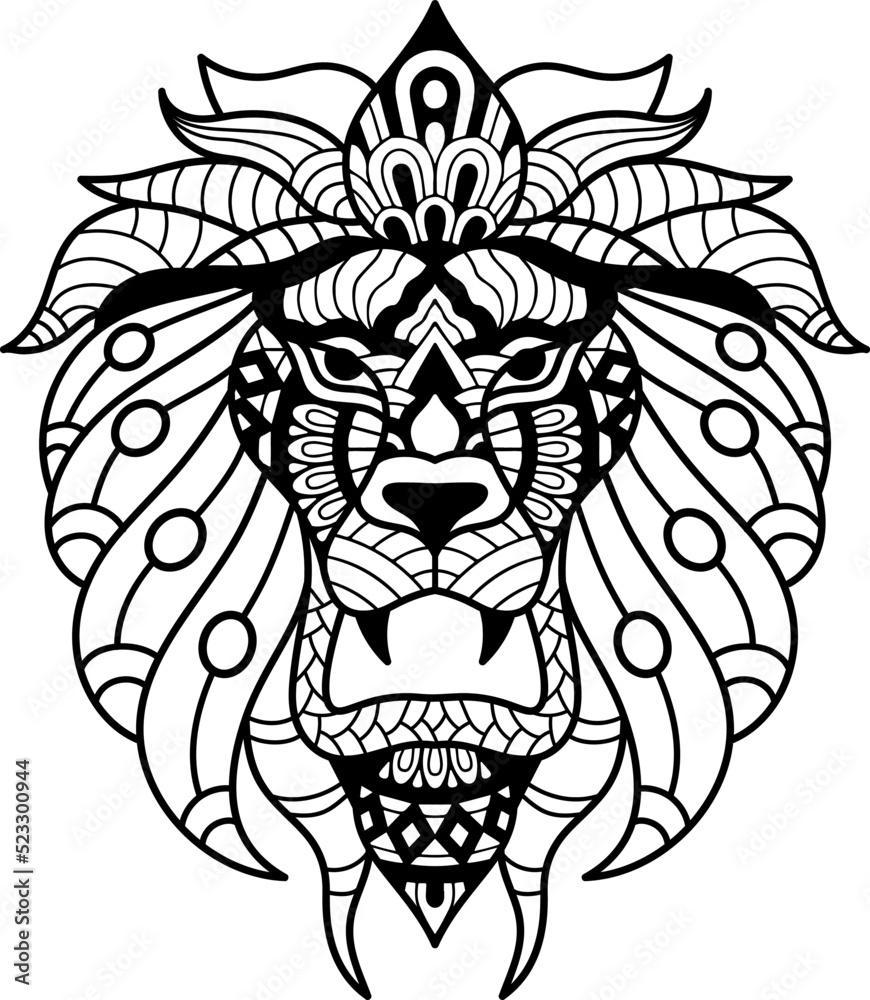 Hand drawn lion line art tattoo coloring page for kids Stock Vector ...