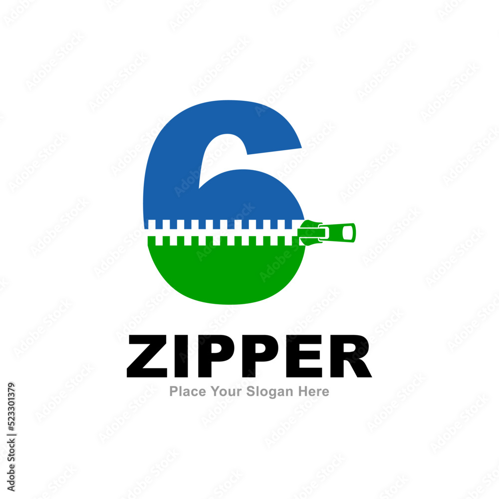 Fototapeta premium Number 6 zipper logo vector template. Suitable for fashion design, initial name, poster, card and industry fashion symbol