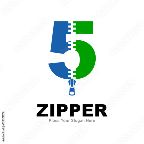 Number 5 zipper logo vector template. Suitable for fashion design, initial name, poster, card and industry fashion symbol