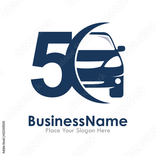 Number 5 with car vector logo template.  Fonts for event, promo, logo, banner, monogram, poster and identity.