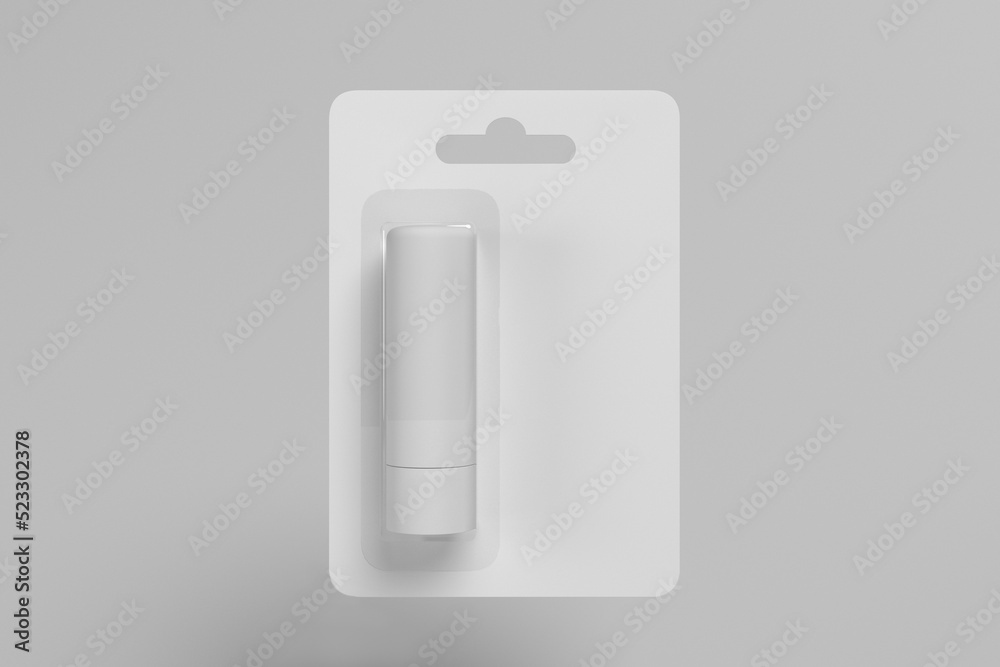 3d render mockup of blank white carton packaging with plastic insert of hygienic lipstick or lip balm to show package design - obrazy, fototapety, plakaty 