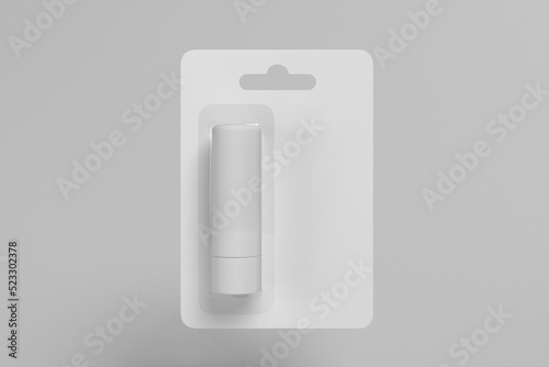 3d render mockup of blank white carton packaging with plastic insert of hygienic lipstick or lip balm to show package design