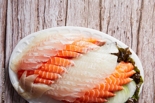 Fresh salmon sashimi and white fish sashimi 