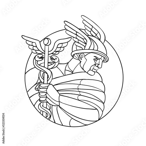 Hermes Messenger of the Gods Mosaic Black and White