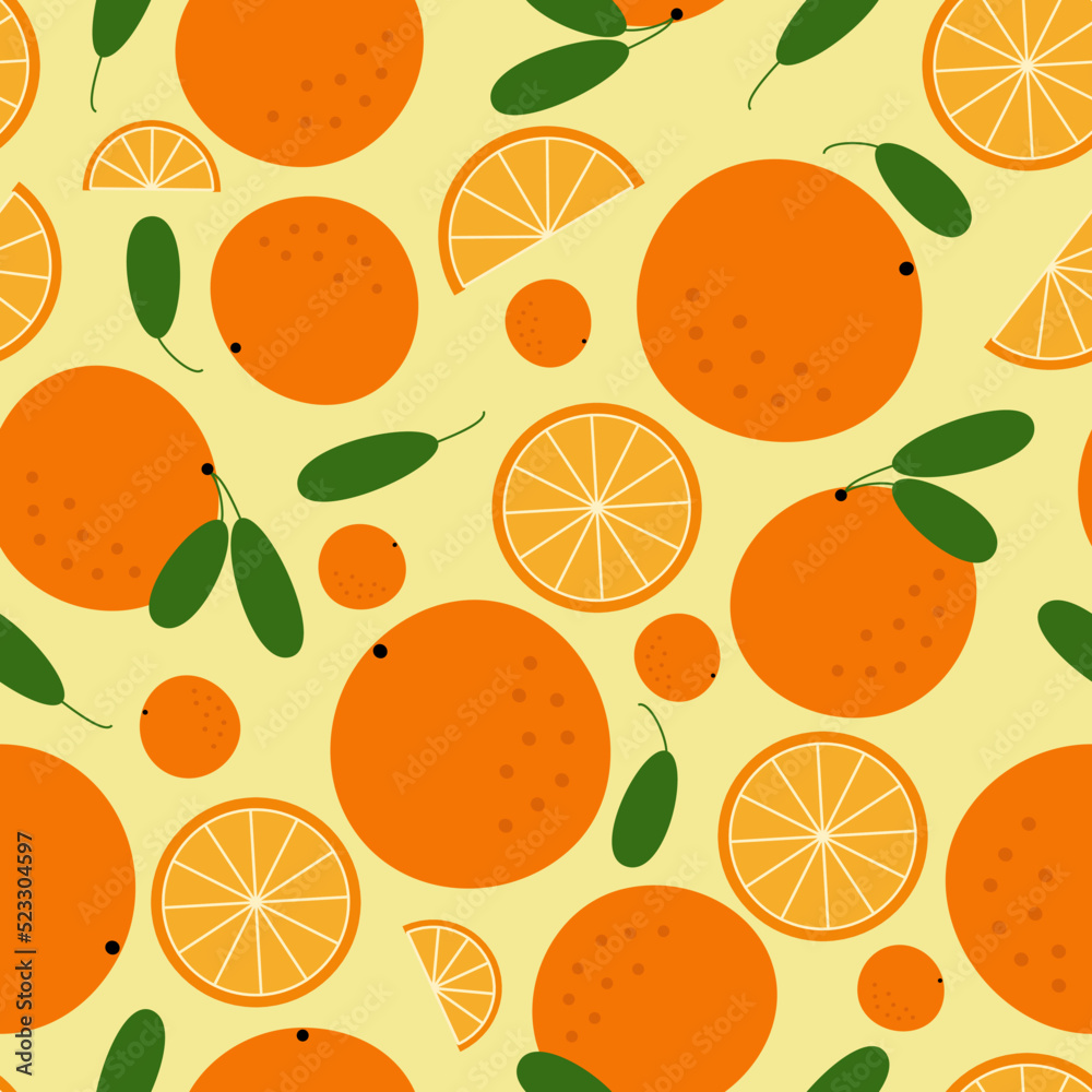 Summer pattern with oranges on a yellow background Summer pattern with oranges on a yellow background