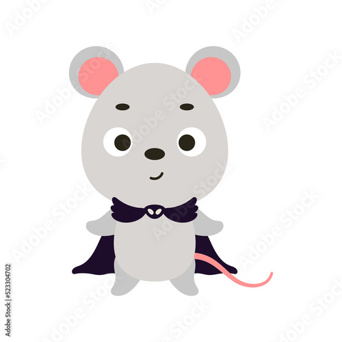 Cute little Halloween mouse in a wizard costume. Cartoon animal character for kids t-shirts, nursery decoration, baby shower, greeting card, invitation, house interior. Vector stock illustration