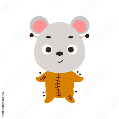 Cute little Halloween mouse in a voodoo costume. Cartoon animal character for kids t-shirts, nursery decoration, baby shower, greeting card, invitation, house interior. Vector stock illustration