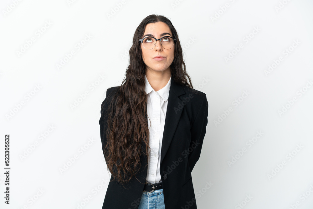 Young business woman isolated on white background and looking up Young business woman isolated on white background and looking up