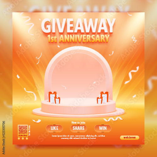 Giveaway anniversary with podium and spotlight background template