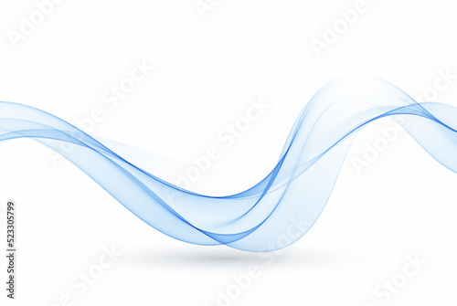 Blue wavy lines, transparent vector abstract wave flow.