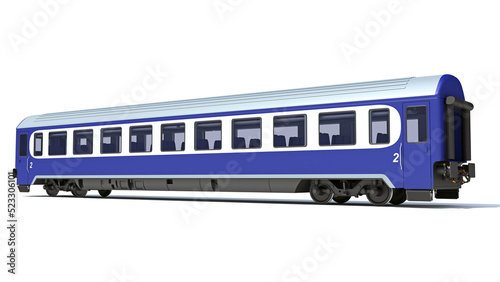 Passenger train Car 3D rendering on white background