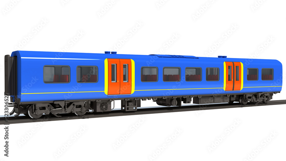 Fototapeta premium Passenger train Car 3D rendering on white background
