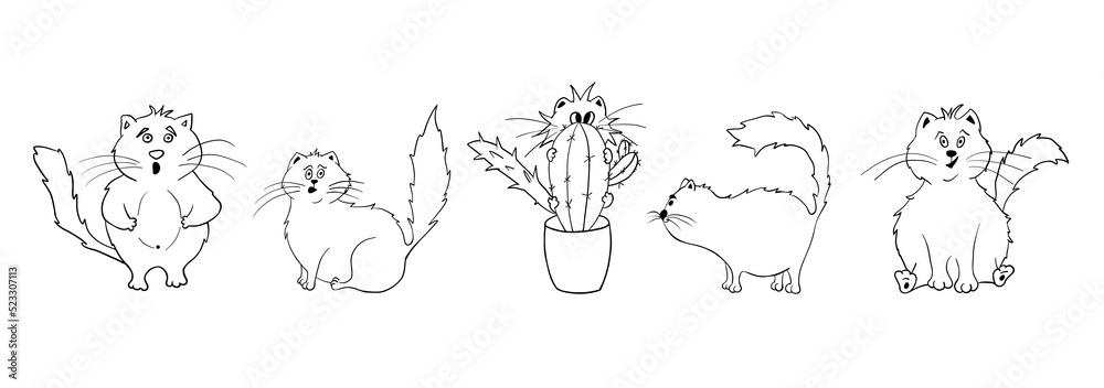 Set with cats. Funny fat doodle cat. Clipart. Vector illustration of a cat. Set with cats. Funny fat doodle cat. Clipart. Vector illustration of a cat.