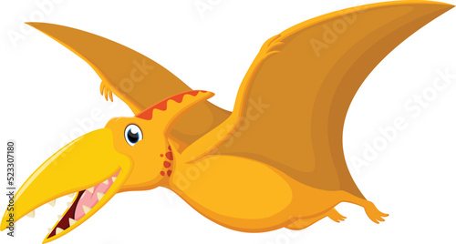  cartoon Cute pterodactyl flying, isolated on white background