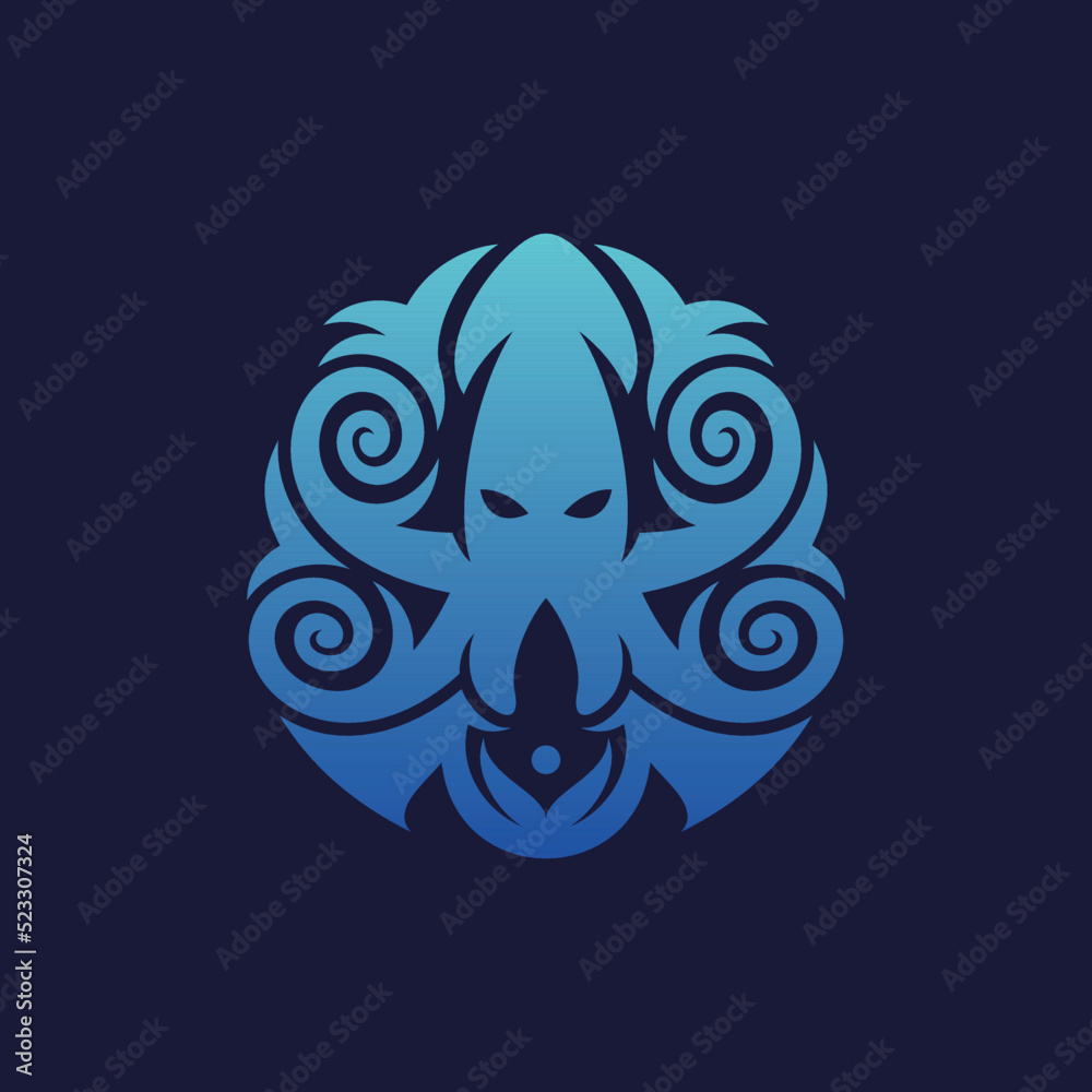 Squid Logo abstract for Luxury Seafood restaurant Fashion Jewelry. Creative Linear Vintage Logotype concept icon. Squid Logo abstract for Luxury Seafood restaurant Fashion Jewelry. Creative Linear Vintage Logotype concept icon.