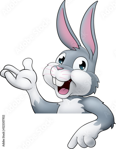 Easter Bunny Rabbit Cartoon Character Peeking Sign