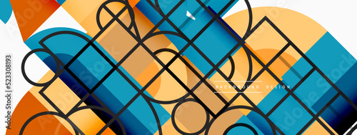 Minimal geometric abstract background. Circle square and triangle design. Trendy techno business template for wallpaper, banner, background or landing