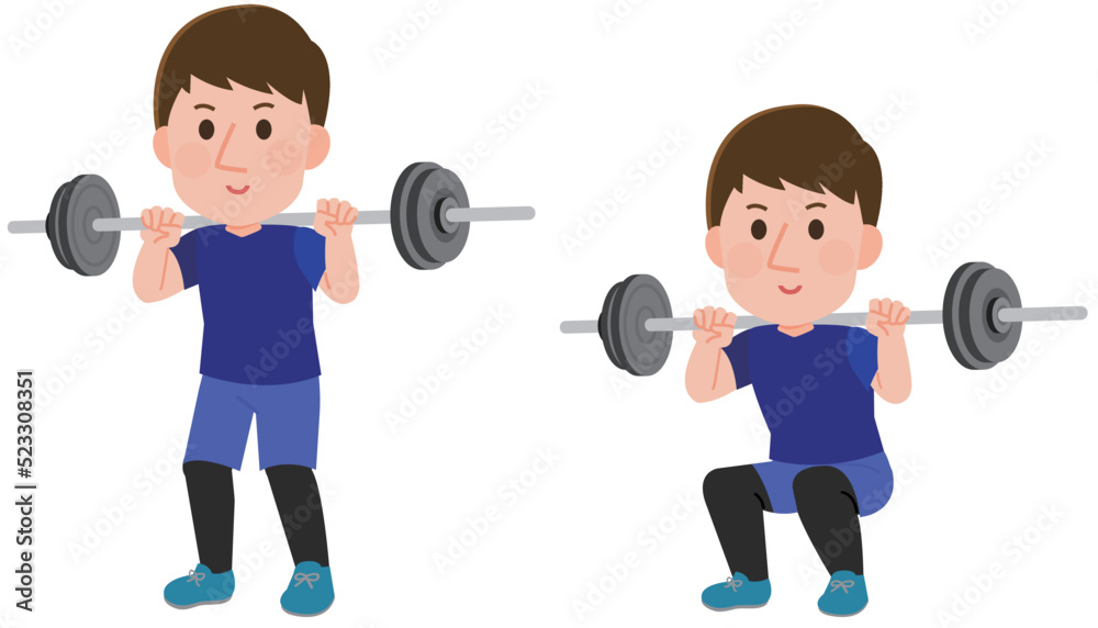 バーベルスクワット 筋トレする男性 全身 イラスト Stock Vector Adobe Stock
