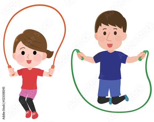縄跳びをする男性と女性　イラスト