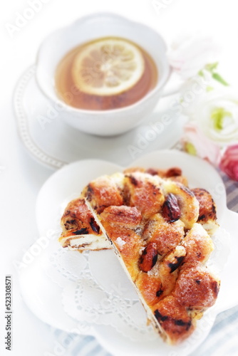 Chestnut in bread on dish for breakfast  photo