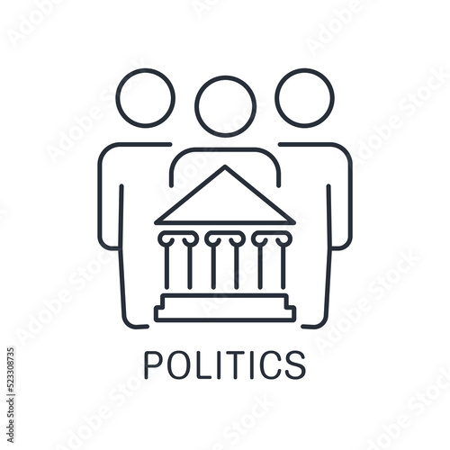 Government agency and team of people. A group of political figures, a faction, . Vector linear icon isolated on white background.