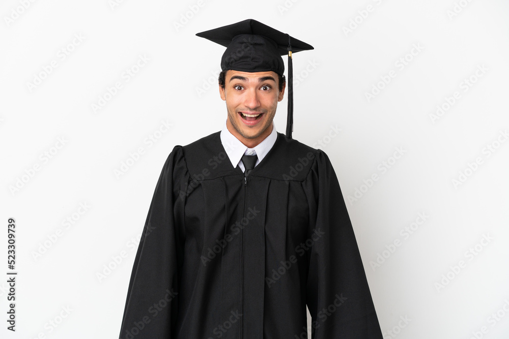 Young university graduate over isolated white background with surprise facial expression Young university graduate over isolated white background with surprise facial expression