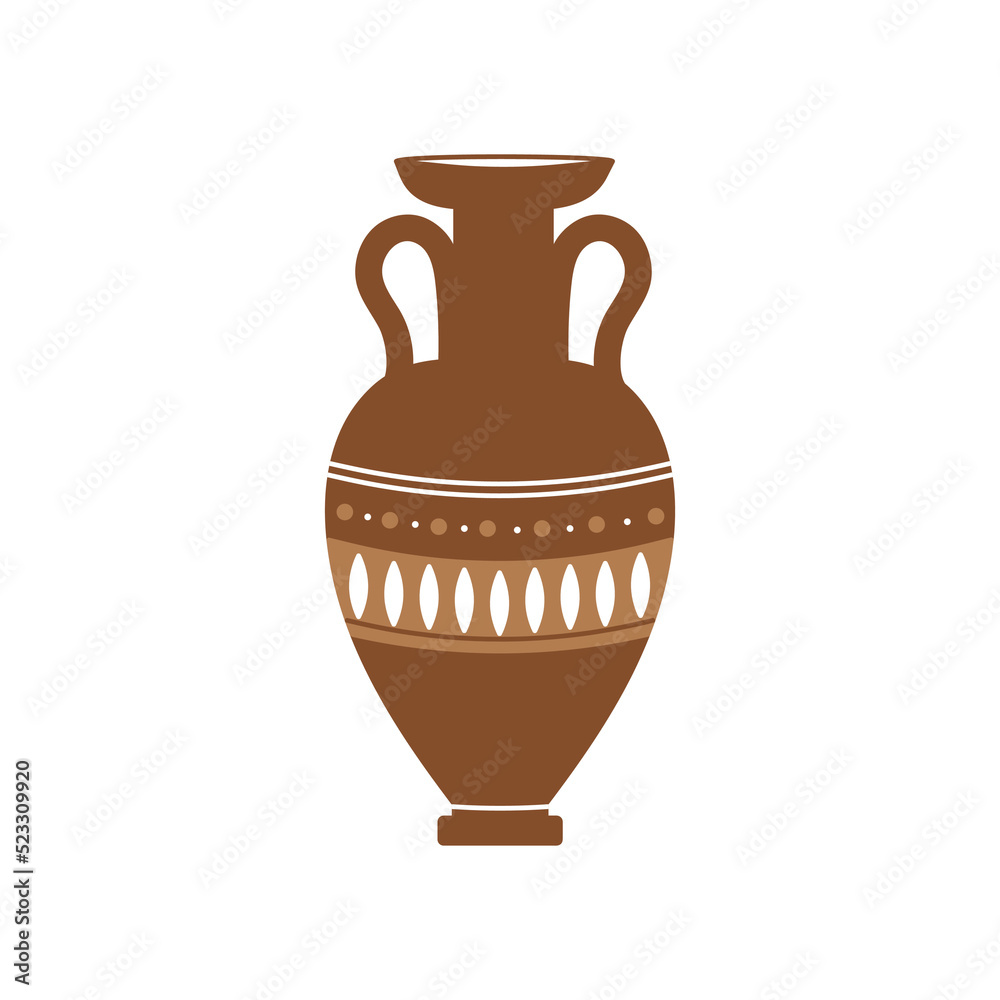 Earthy Greek vase or amphoras. Vase pottery, ancient pot Greek. Vector design.